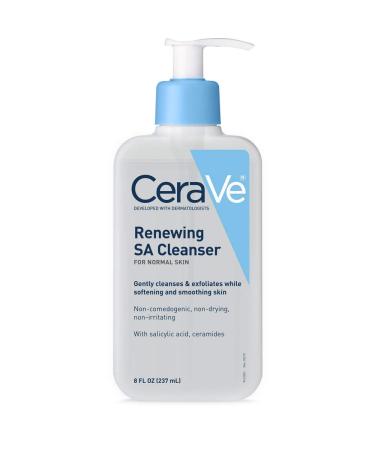 CeraVe SA Cleanser  Salicylic Acid Face Wash with Hyaluronic Acid Niacinamide & Ceramides BHA Exfoliant for Face  8 Ounce