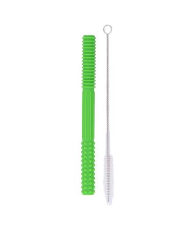 Soft Silicone Teething Tubes Safe Hollow Sensory Toy Teether Tubes with 1 Washing Brush for Toddlers(Green)