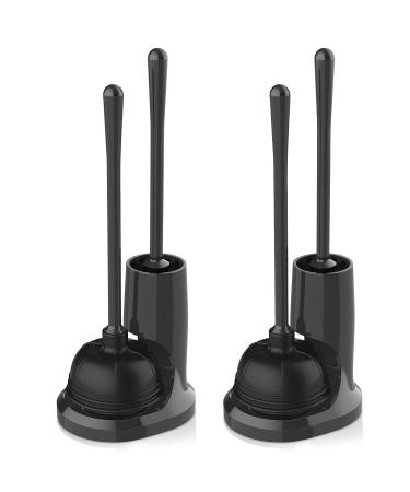 uptronic Toilet Plunger and Brush, Bowl Brush and Heavy Duty Toilet Plunger Set with Holder, 2-in-1 Bathroom Cleaning Combo with Modern Caddy Stand (Black, 2 Set)