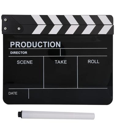 Acouto Director Clip Board Acrylic Director Scene Clapperboard TV Movie Action Board Film Cut Prop with Pen Directors Clapperboard 11.8 x 9.8 x 0.7inch (Black)