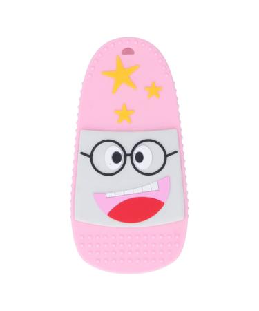 Slipper Shaped Baby Teether  Soft Silicone Various Textured Baby Teething Toys Baby Chew Toy Massages Gums with Adorable Patterns for Toddlers Infants Children(Pink)