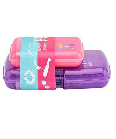 Caboodles Stay Retro - Pretty In Petite Makeup Organizer  Compact Carrying  Cosmetic Case, Periwinkle Blue Over Pink Retro - Periwinkle Blue Over Pink
