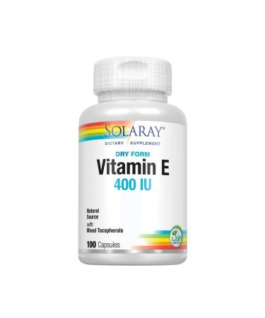 Solaray Vitamin E, Dry 400 IU w/Mixed Tocopherols | Non-Oily | Healthy Cardiac Function, Antioxidant Activity & Skin Health Support | 100 Capsules