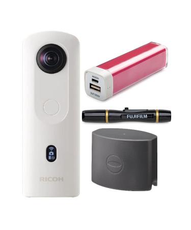 Ricoh Theta SC2 360-Degree 4K Spherical VR Camera (White) with Power Bank, TL-1 Lens Cap and Lens Pen Bundle (4 Items)