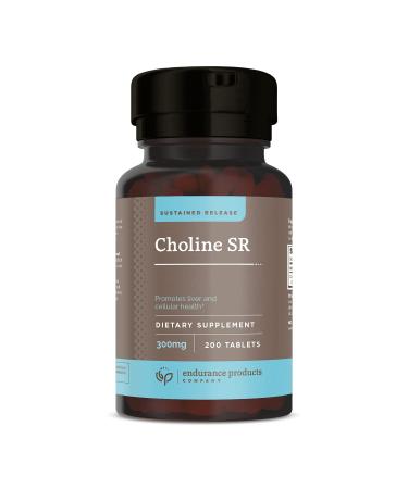 Choline Bitartrate Sustained Release - 300mg 200 Tablet - Promotes Brain Health Mental Focus & Memory - Prenatal Supplement for Development & Growth - 100% Vegan & Non-GMO  Endurance Products Co.
