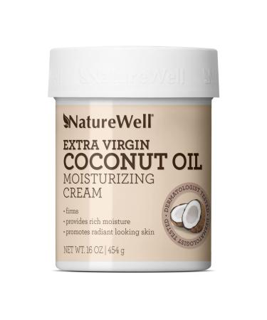 NATUREWELL Extra Virgin Coconut Oil Moisturizing Cream for Face and Body, Lightweight, Intense Hydration for Sensitive Skin, 16 Oz 1 Pound (Pack of 1) White