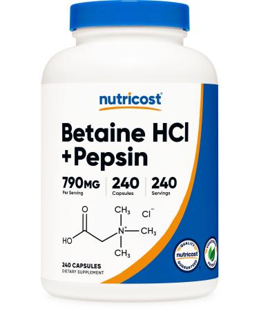 Nutricost Betaine HCl + Pepsin 790mg, 240 Capsules - Gluten Free & Non-GMO 240 Count (Pack of 1)