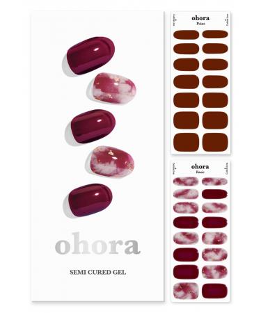 ohora Semi Cured Gel Nail Strips (N Mulberry) - Works with any UV nail lamps Salon-Quality Long Lasting Easy to Apply & Remove - Includes 2 Prep Pads Nail File & Wooden Stick