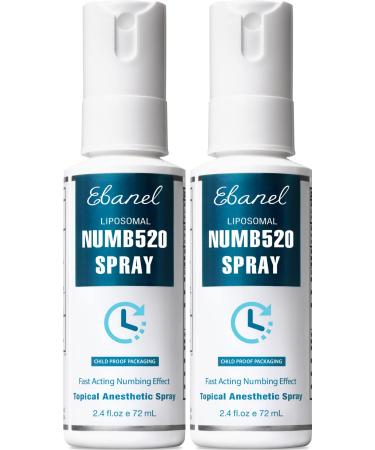 Ebanel 2-Pack 5% Lidocaine Spray Pain Relief Numb520 Numbing Spray with Phenylephrine, Topical Lidocaine Anesthetic Pain Relief Spray with Arginine, Allantoin, Secured with Child Resistant Cap 2.4 Fl Oz (Pack of 2)