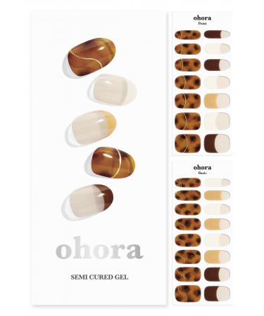 ohora Semi Cured Gel Nail Strips (N Amber French) - Works with Any Nail Lamps Salon-Quality Long Lasting Easy to Apply & Remove - Includes 2 Prep Pads Nail File & Wooden Stick