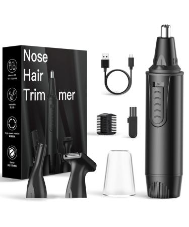 Ear and Nose Hair Trimmer for Men Rechargeable - 2023 Upgrade Professional Painless Nose Hair Clipper for Women- Electric Nasal Eyebrow & Facial Hair Trimmer - Powerful Motor, Dual Edge Blades Black 3pack