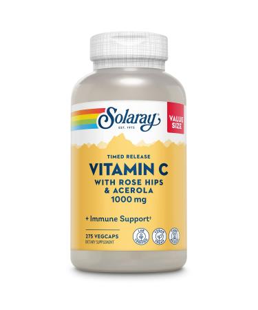 Solaray Vitamin C 1000mg Timed Release Capsules with Rose Hips & Acerola Bioflavonoids, Two-Stage for High Absorption & All Day Immune Function Support, 60 Day Guarantee (275 Count (Pack of 1))