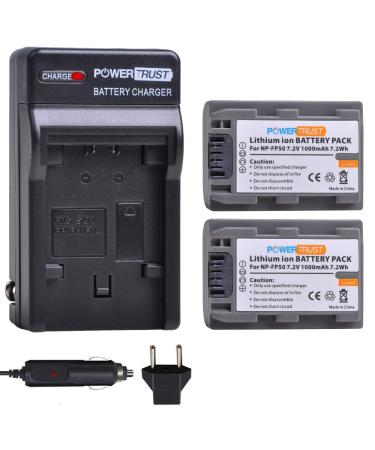 PowerTrust 2-Pack NP-FP50 Battery and Charger Kits for Sony NP-FP30 NP-FP60 NP-FP70 NP-FP71 NP-FP90 DCR-HC20 DCR-HC21 DCR-HC22 DCR-HC23 DCR-HC24 DCR-HC26 DCR-HC30 Camcorder Batteries