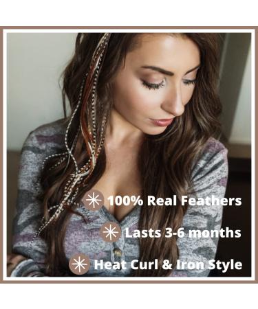 Feather Hair Extensions, 100% Real Rooster Hair Feathers, Long Natural and  Turquoise Blue Colors, 20 Feathers with Beads and Loop Tool Kit NBT