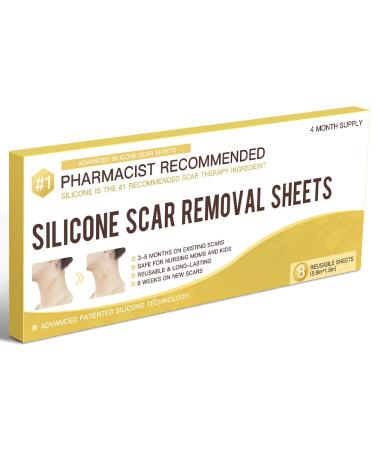 Silicone Scar Sheets Medical Silicone Scar Tape Easy-Tear & Pain-Free Removal Professional Keloid Scar Silicone Sheets for C-Section Surgery Burn Trauma and Keloid 8 Sheets (4 Month Supply)
