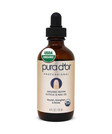 PURA D'OR Organic Nail and Cuticle Oil (4oz) Nourishing Treatment with Dropper - Natural Blend Enriched with Biotin, Vitamin E, Milk for Nail Growth, Healthy Nail Beds and Great for Acrylic Nails
