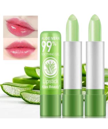 2 Pack Aloe Vera Lipstick, Firstfly Long Lasting Nutritious Lip Balm Lips Moisturizer Magic Temperature Color Change Lip Gloss (Green)