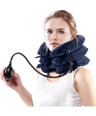 Cervical Neck Traction Device, Adjustable Inflatable Neck Stretcher & Neck Brace for Neck Pain Relief, Neck Traction Pillow Provides Neck Decompression and Neck Tension Relief (Blue) 1 Count (Pack of 1)