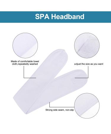 Whaline Spa Facial Headband Head Wrap Terry Cloth Headband 4 counts Stretch Towel  for Bath, Makeup and Sport (White) Whilte
