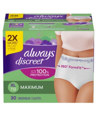 Always Discreet & Postpartum Incontinence Underwear for Women, Size XL, Maximum Absorbency, Disposable, Green, X-Large, 30 Count X-Large (30 Count)