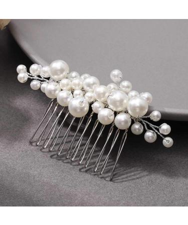 Casdre Flower Bridal Hair Pins Pearl Bride Wedding Hair Accessories  Rhinestone Hair Piece for Women and Girls(Pack of 3) (A Silver)