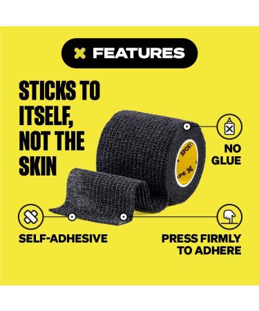 SPORTTAPE Self-Adhesive Football Sock Tape, 5cm x 4.5m - Black