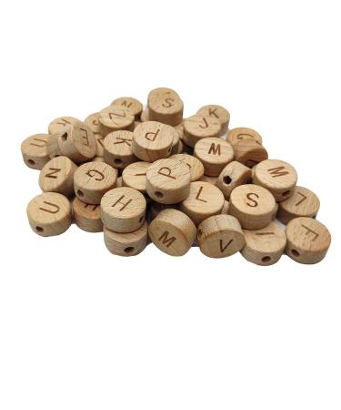 104Pcs Square Wood Alphabet Letter Beads 12mm Natural Beech Wooden Letter Beads for Jewelry Toys Making DIY Mom Mak Name Necklace (104pcs Wooden
