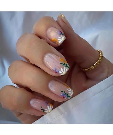 Purple Nails With Flowers Design Press on Nails Fake Nails Glue on Nails 