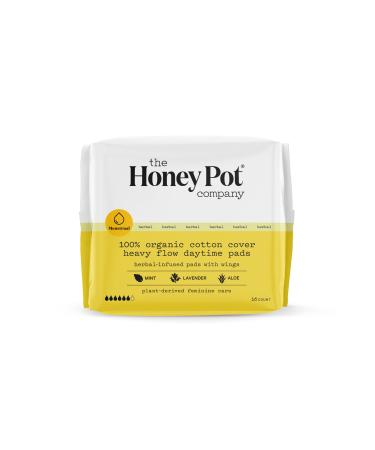 The Honey Pot Company - Daytime Heavy Flow Pads with Wings - Organic Pads for Women - Herbal Infused w/Essential Oils for Cooling Effect Cotton Cover & Ultra-Absorbent Pulp Core -16ct