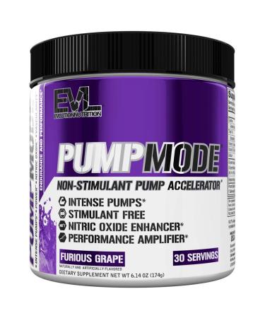 EVL PumpMode Nitric Oxide Supplement - Nitric Oxide Booster Pump Pre Workout Powder with Glycerol and Betaine for Muscle Recovery Growth and Endurance - Stim Free Pre Workout Drink (Furious Grape)