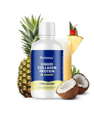 Proteinex Liquid Collagen Protein Supports Muscle and Joints Recovery - Liquid Collagen for Women and Men for Healthy Skin, Hair and Nails - No Carbs Ready to Drink Protein Drink (Pina Colada) Pina Colada 30 Fl Oz (Pack of 1)