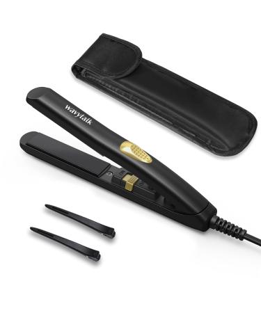 Wavytalk Mini Flat Iron for Short Hair  Dual Voltage Travel Flat Iron - 0.7 Inch Small Flat Irons for Curls Bangs  Worldwide Use Tourmaline Ceramic Mini Portable Straightener with Heat Resistant Pouch