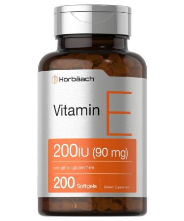 Vitamin E Supplement | 200 IU (90 mg) | 200 Softgel Capsules | Non-GMO and Gluten Free Formula | by Horbaach