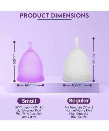 CareCup Menstrual Cups - Set of 2 Reusable Period Cups - Premium Design  with Soft, Flexible, Medical-Grade Silicone + 1 Storage Bag (2 Regular Cups)  Large (Pack of 2) Round Stem