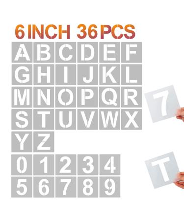 YEAJON 6 Inch Letter Stencils and Numbers, 36 Pcs Alphabet Art Craft Stencils, Reusable Plastic Art Craft Stencils for Wood, Wall, Fabric, Rock, Chalkboard, Signage, DIY School Art Projects (6 Inch)