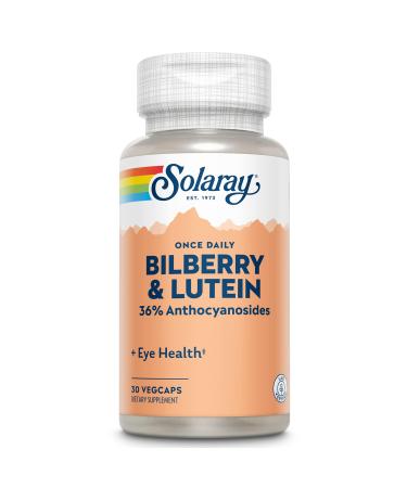 Solaray Bilberry & Lutein, Once Daily Supplement | Eye Health Support with 36% Anthocyanosides | 30 VegCaps, 30 Serv.