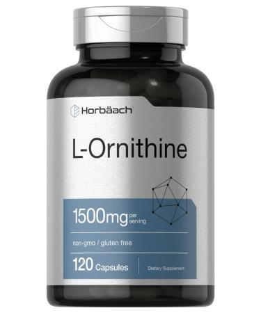 L Ornithine 1500mg | 120 Capsules | Non-GMO & Gluten Free Supplement | Free Form L-Ornithine | by Horbaach