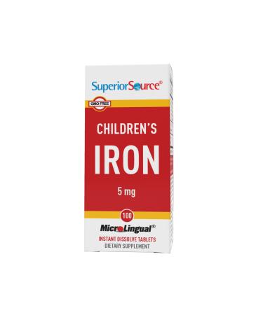 Superior Source Children s Iron 5 mg (Ferrous Fumarate) Under The Tongue Quick Dissolve Sublingual Tablets 100 Count Easily Absorbed Assists Red Blood Cell Formation Non-GMO