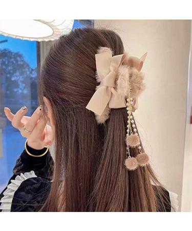 Jumwrit Large Bow Hair Clip Rhinestone Hair Barrette Strong Hold Bowknot  Hair Clip Long Ribbon Hair Bow Vintage Hair Accessories for Women Girls(Off  White)