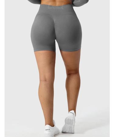 QOQ Women Seamless Scrunch Gym Workout Shorts High-Waisted Butt Lifting Fitness  Shorts #4 Solid Light Grey Large
