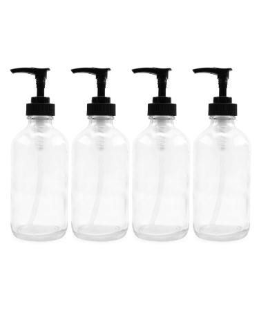 8-Ounce Clear Glass Spray Bottles (2-Pack) Boston Round Bottles w/  3-Setting Adjustable Black Heavy Duty Sprayers & Chalk Labels