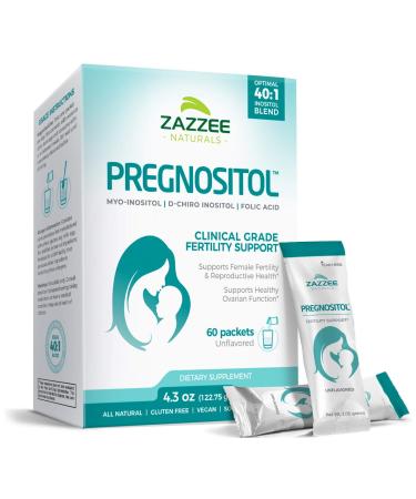 Zazzee PREGNOSITOL 60 Day Supply Premium Myo-Inositol D-Chiro-Inositol and Folic Acid Blend Ideal 40:1 Ratio 60 Easy-Tear Packets Vegan All Natural and Non-GMO
