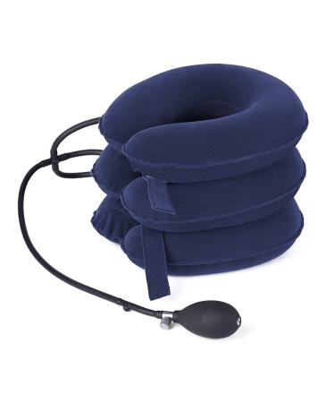 Cervical Neck Traction Device Inflatable Neck Support, Adjustable Neck Brace is Good for Spine Alignment and Chronic Neck Pain Relief, Traction Collar is Easy to Use at Home or Office (Blue)