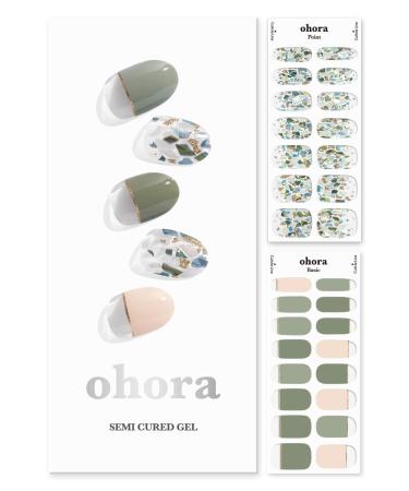 ohora Semi Cured Gel Nail Strips (N Linen) - Works with any UV nail lamps, Salon-Quality, Long Lasting, Easy to Apply & Remove - Includes 2 Prep Pads, Nail File & Wooden Stick