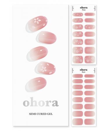 ohora Semi Cured Gel Nail Strips (N Blossom) - Works with Any UV Nail Lamps Salon-Quality Long Lasting Easy to Apply & Remove - Includes 2 Prep Pads Nail File & Wooden Stick