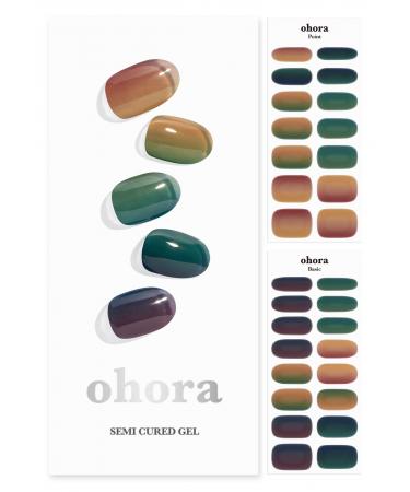 ohora Semi Cured Gel Nail Strips (N Autumn Ombre) - Works with Any Nail Lamps Salon-Quality Long Lasting Easy to Apply & Remove - Includes 2 Prep Pads Nail File & Wooden Stick