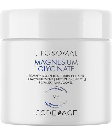 Codeage Magnesium Glycinate Powder Supplement 2-Month Supply Bisglycinate Magnesium Chelate Unflavored Liposomal Delivery & Absorption Chelated Magnesium Powder Mineral Non-GMO Vegan 3 oz
