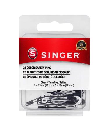 SINGER 00296 Black and White Safety Pins Assorted Sizes 25-Count