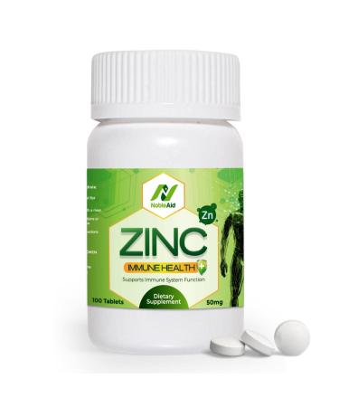NobleAid Zinc 50mg Immune Health Plus 100 Tablets Per Bottle Promotes Healthy Body Enzymes Regulates Skin Healing and Supports Joints and Muscles