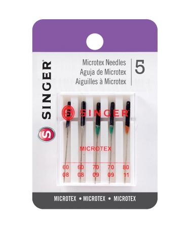 SINGER 04708 Assorted Universal Microtex Sewing Machine Needles, Sizes 60/8, 70/09, 80/11, 5-Count 60/08, 70/09, 80/11 5.0